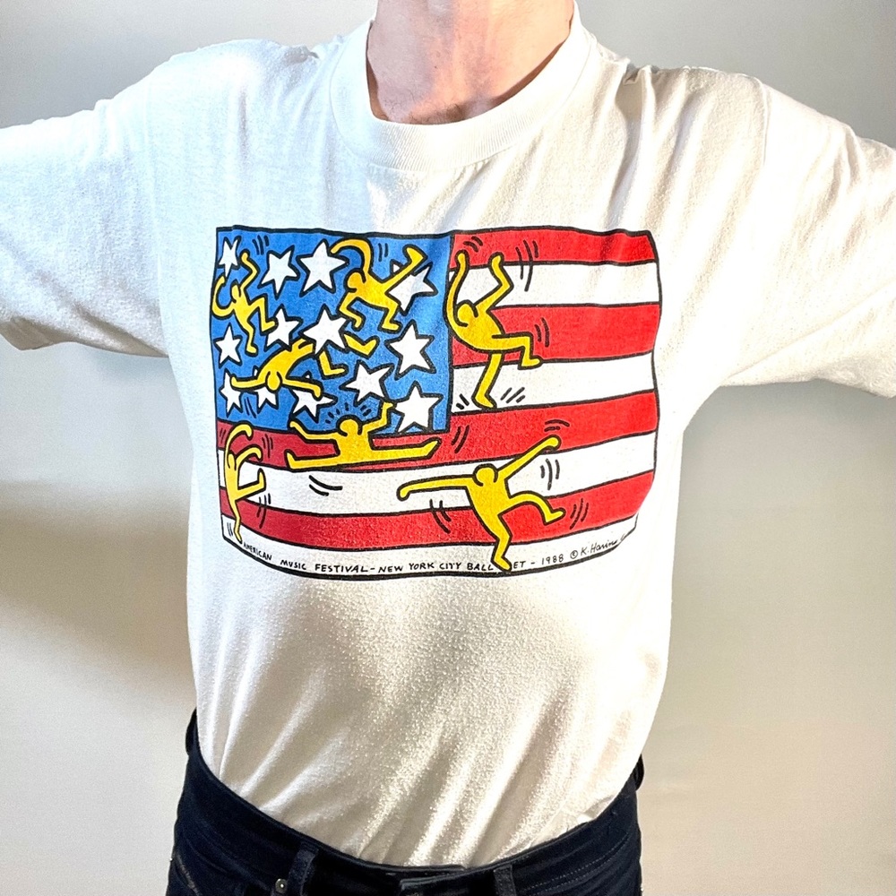Vintage American Flag Keith Haring T shirt - Picture 2 of 10